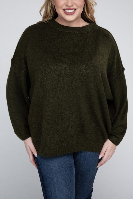 Allison Plus Raw Seam Melange Sweater in a Variety of Colors