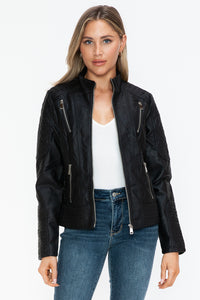 Velocity Faux Leather Moto Jacket in Black