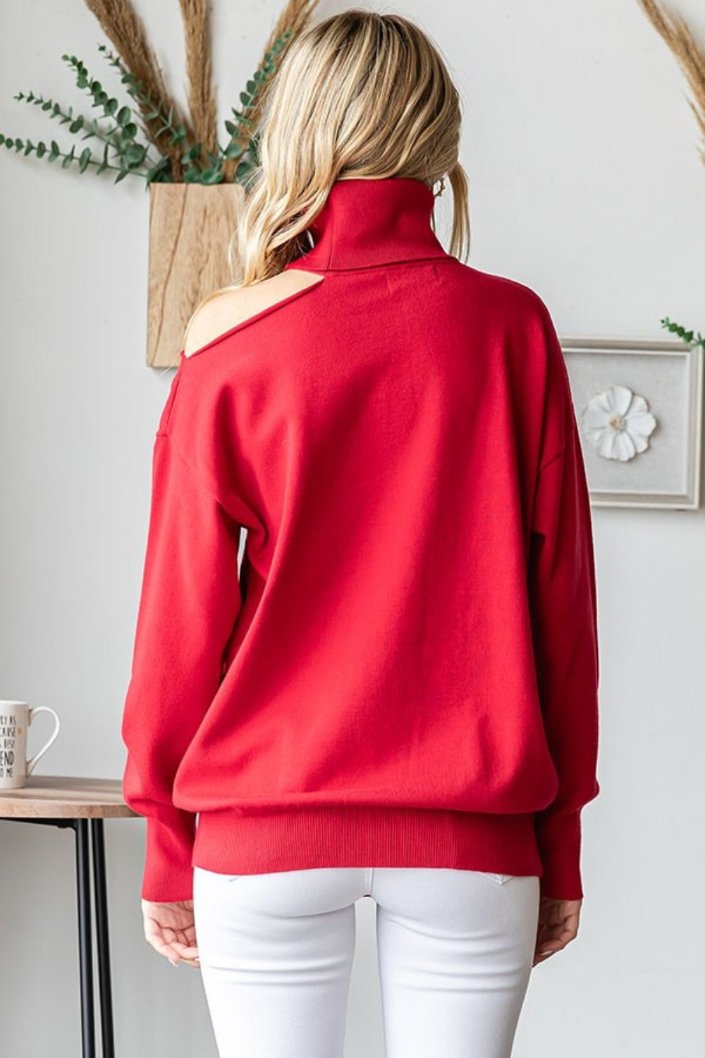 Just a Hint Of Shoulder Turtleneck Sweater in Red