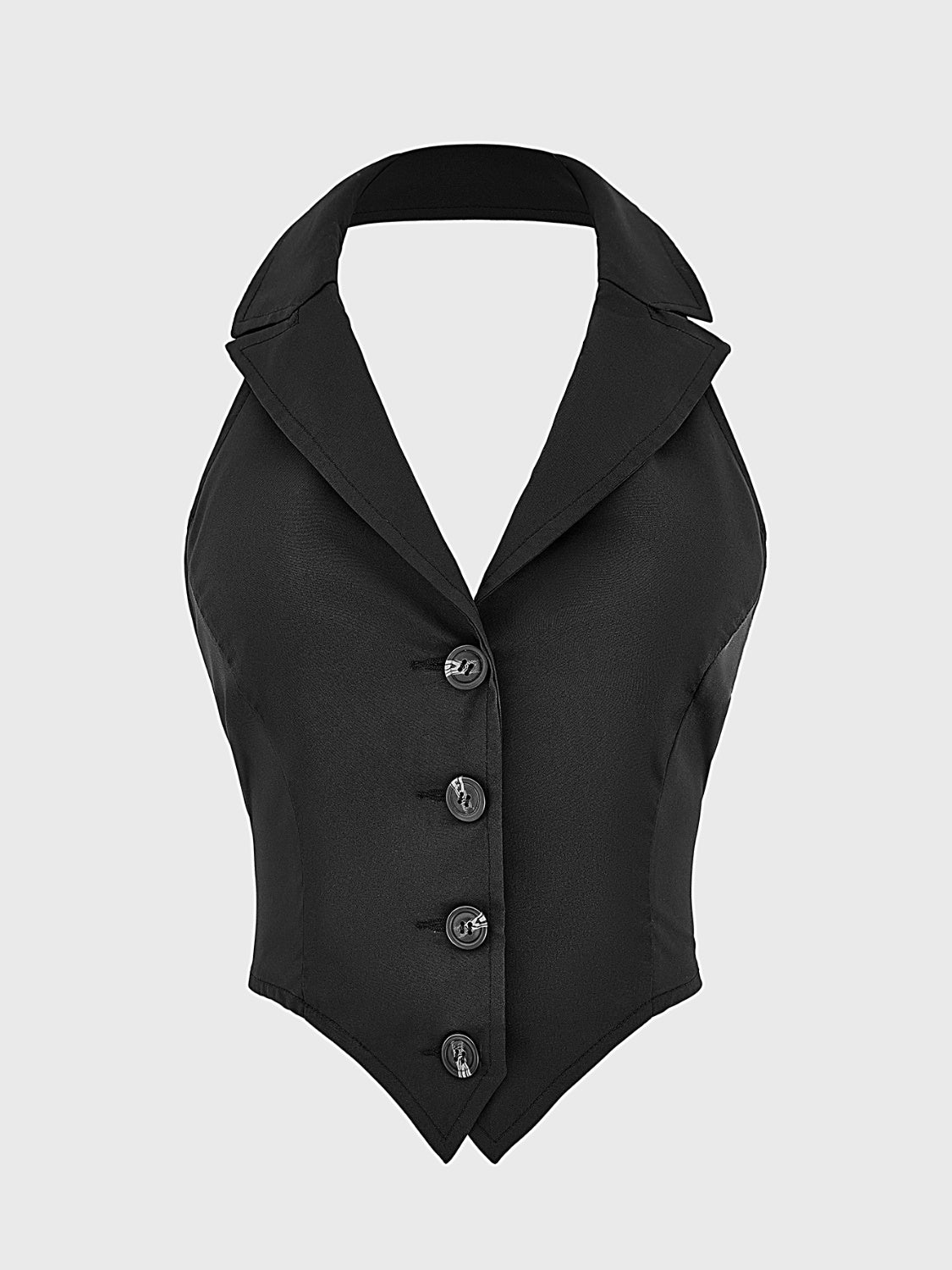 Streamlined Button Down Vest Top in Black