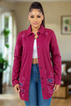 Button Me Up Distressed Denim Jacket in Deep Purple