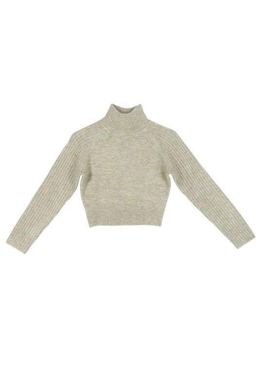 Elevated Cozy Crop Mock Neck Sweater in Pink & Khaki