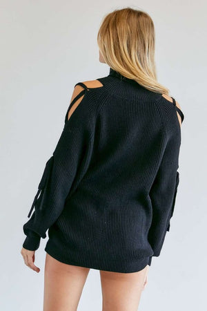 Nora Laced Up Cut-Out Turtle Neck Sweater in Rust & Black