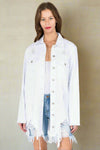 Distressed Button Down Denim Jacket in White