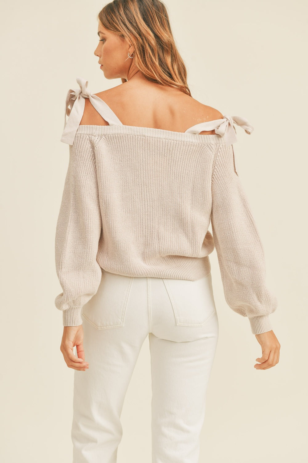 Tied with a Bow Off Shoulder Button Down Sweater