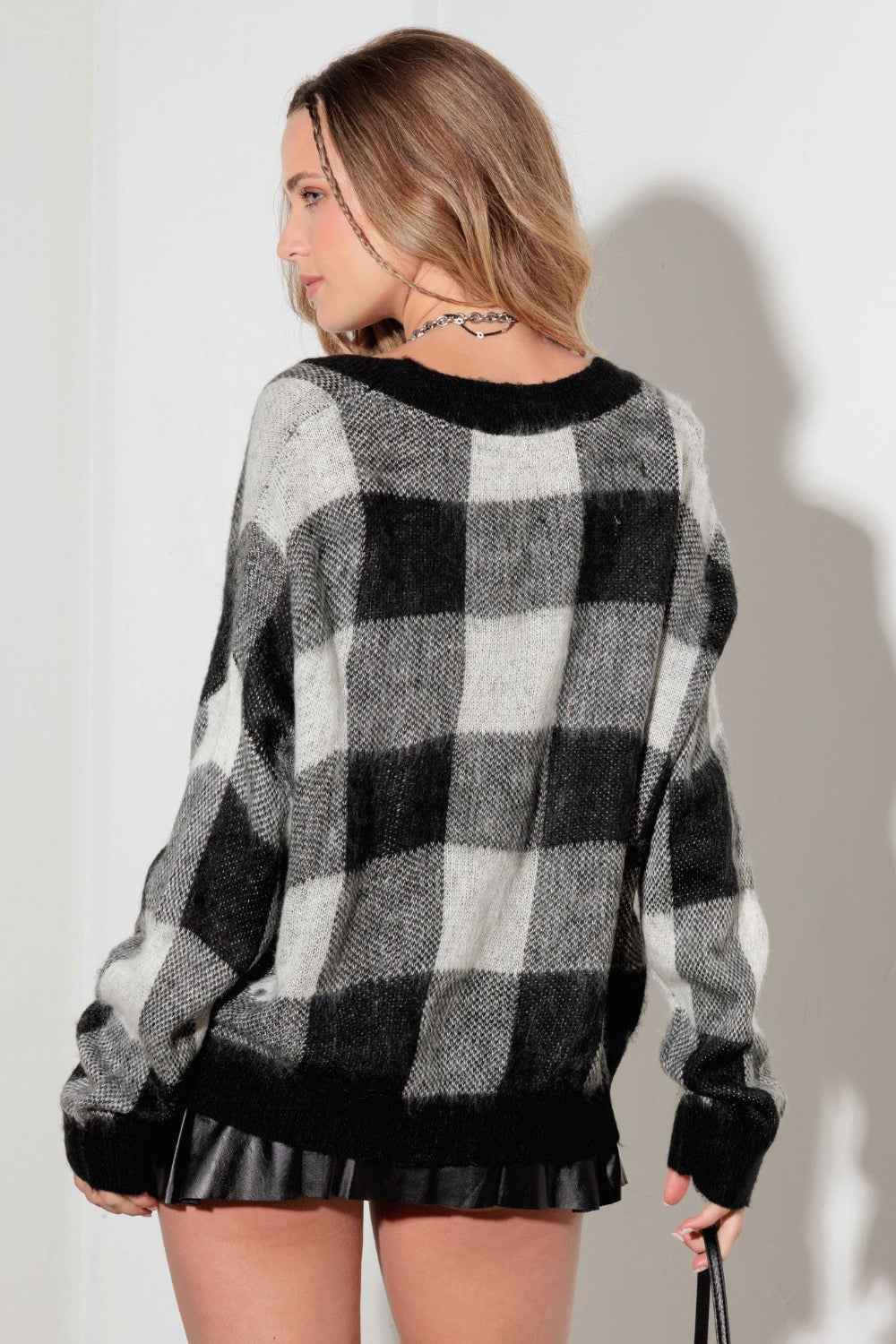 Checkered To Perfection V-Neck Cardigan