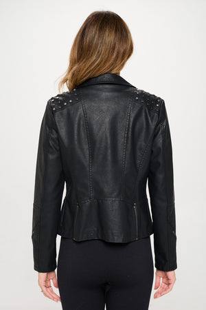 Rock The Studs Moto Vegan Leather Jacket in Black