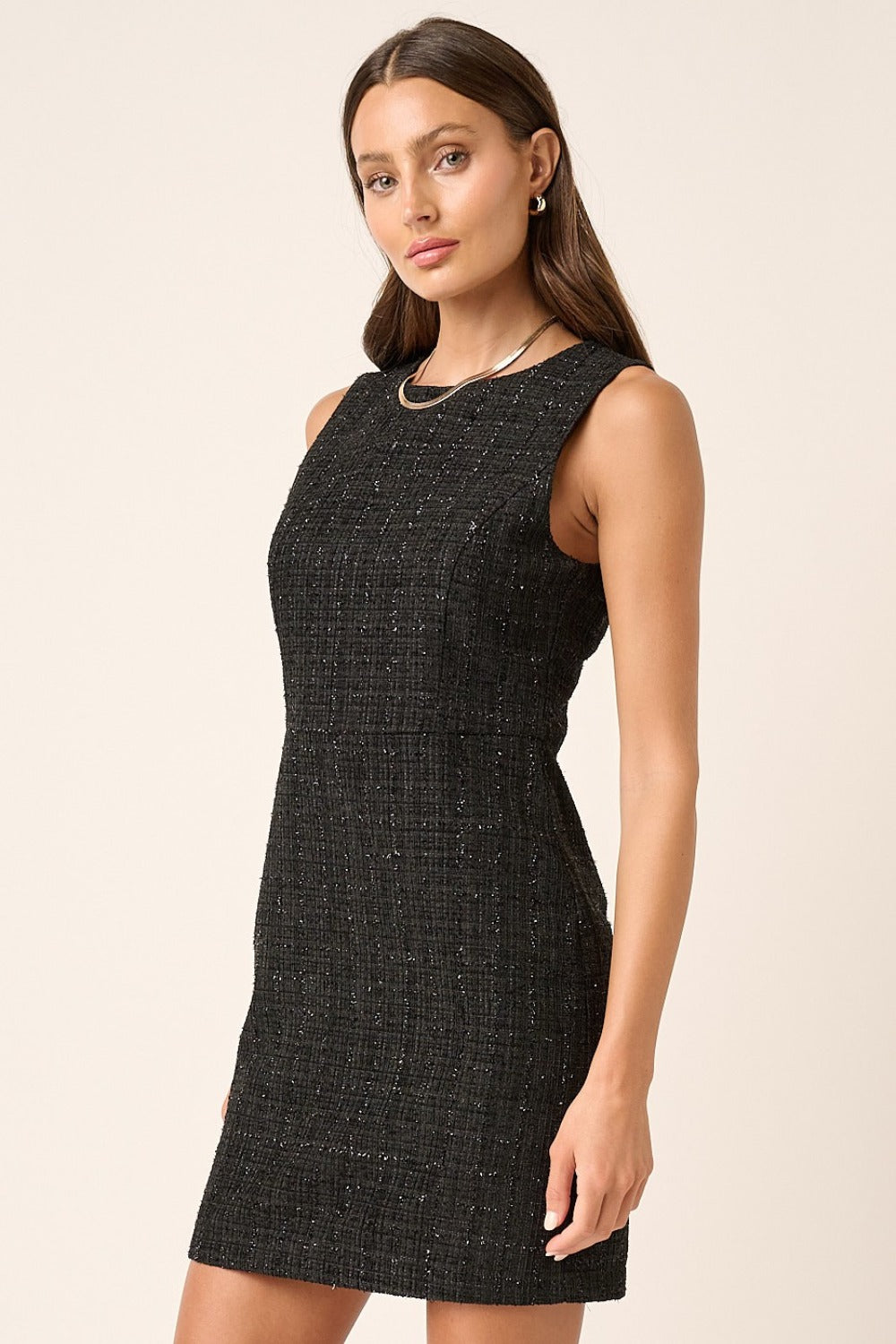 Chic & Elegant Tweed Mini Dress in Black