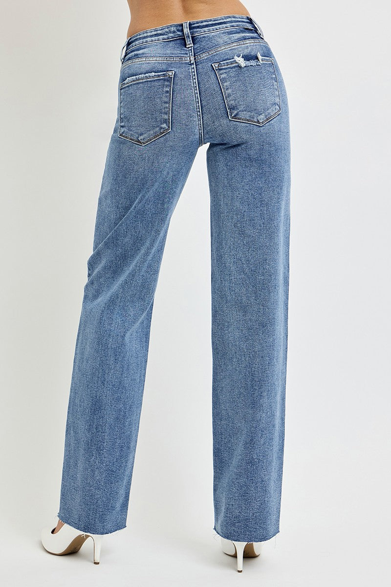 Iconic Mid Rise Straight Fit Jeans in Medium Wash