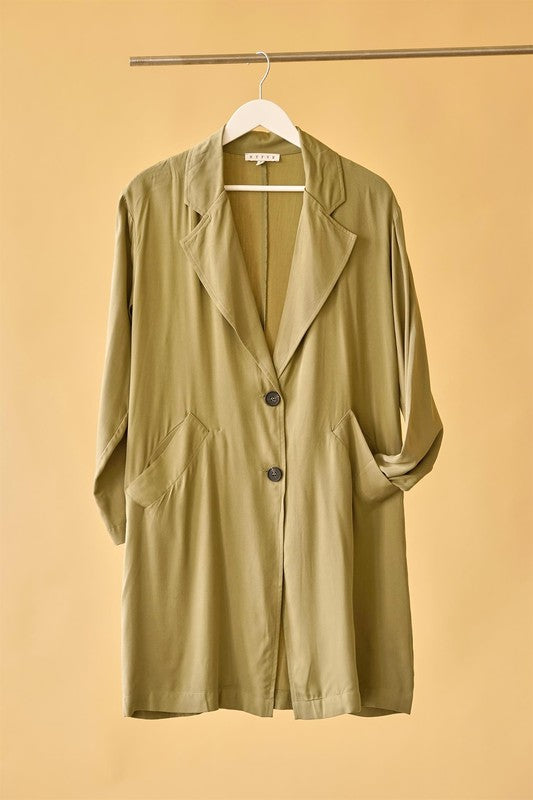 Notched Lapel Oversized Coat in Olive & Khaki