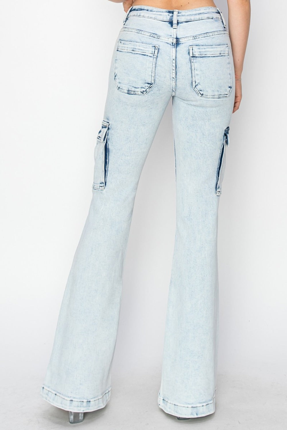 Metro Chic High Rise Cargo Flare Jeans in Acid Light