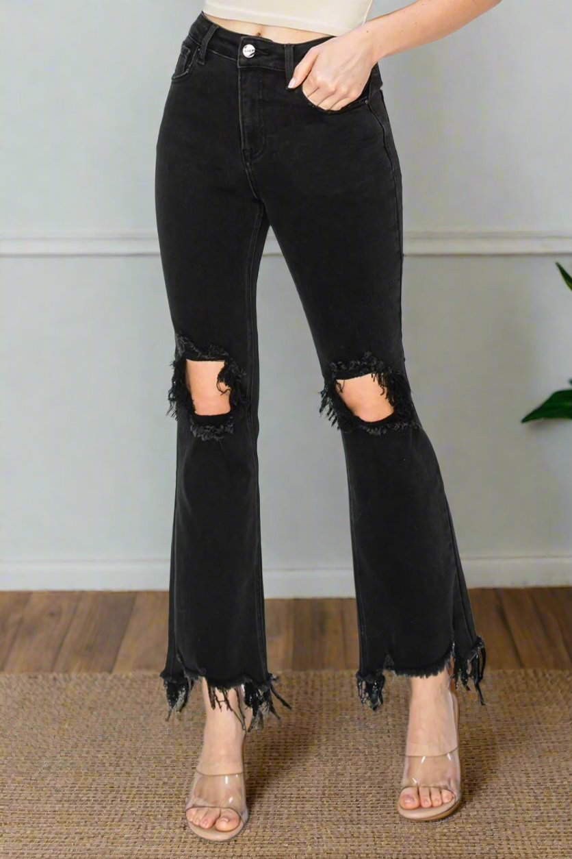 Distressed To Impress Raw Hem Jeans in Black