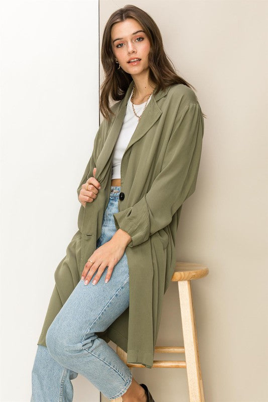 Notched Lapel Oversized Coat in Olive & Khaki