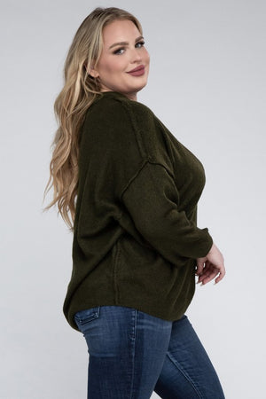 Allison Plus Raw Seam Melange Sweater in a Variety of Colors