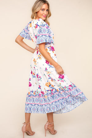 Mirabel Notched Floral Print Maxi Dress