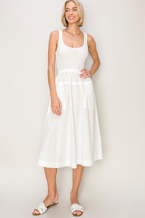 Kaida Mixed Media Midi Tank Dress in Off-White