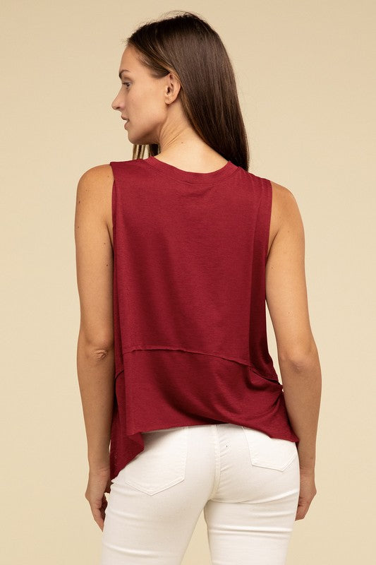 Giselle Shark Hem Side Slit Sleeveless Top in Cabernet, Light Grey, Black, & Sand Beige