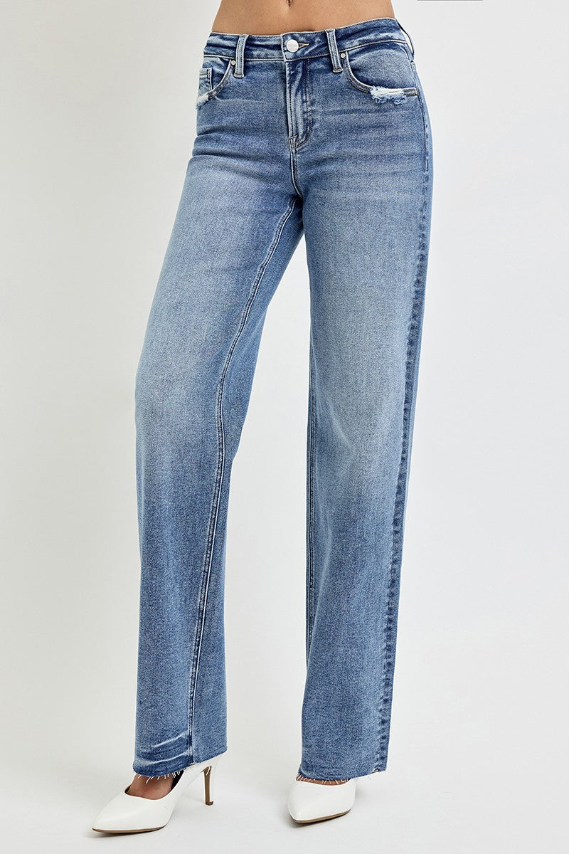 Iconic Mid Rise Straight Fit Jeans in Medium Wash