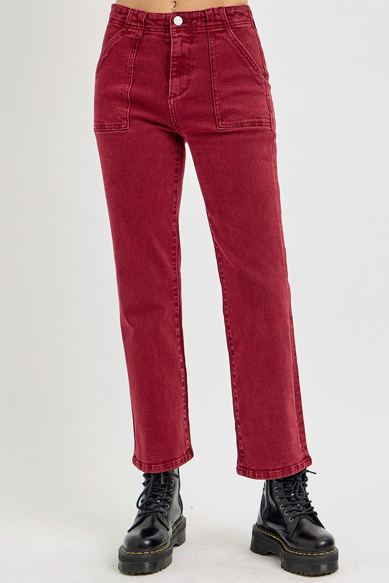 No Rough Patch Pocket Straight Jeans in Wine