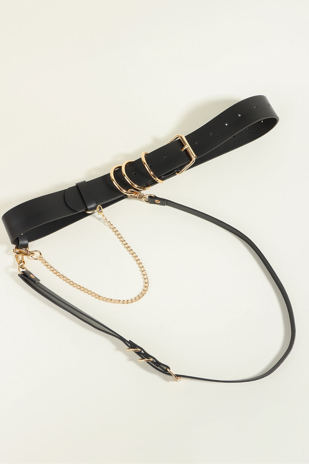 Ring Power Faux Leather Harness Belt in Black/Gold & Black/Silver