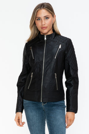 Velocity Faux Leather Moto Jacket in Black