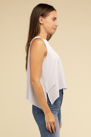 Giselle Shark Hem Side Slit Sleeveless Top in Cabernet, Light Grey, Black, & Sand Beige