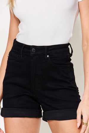 Myla Tummy Control Cuffed Denim Shorts in Black