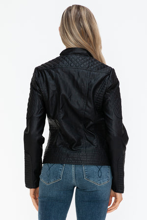 Velocity Faux Leather Moto Jacket in Black