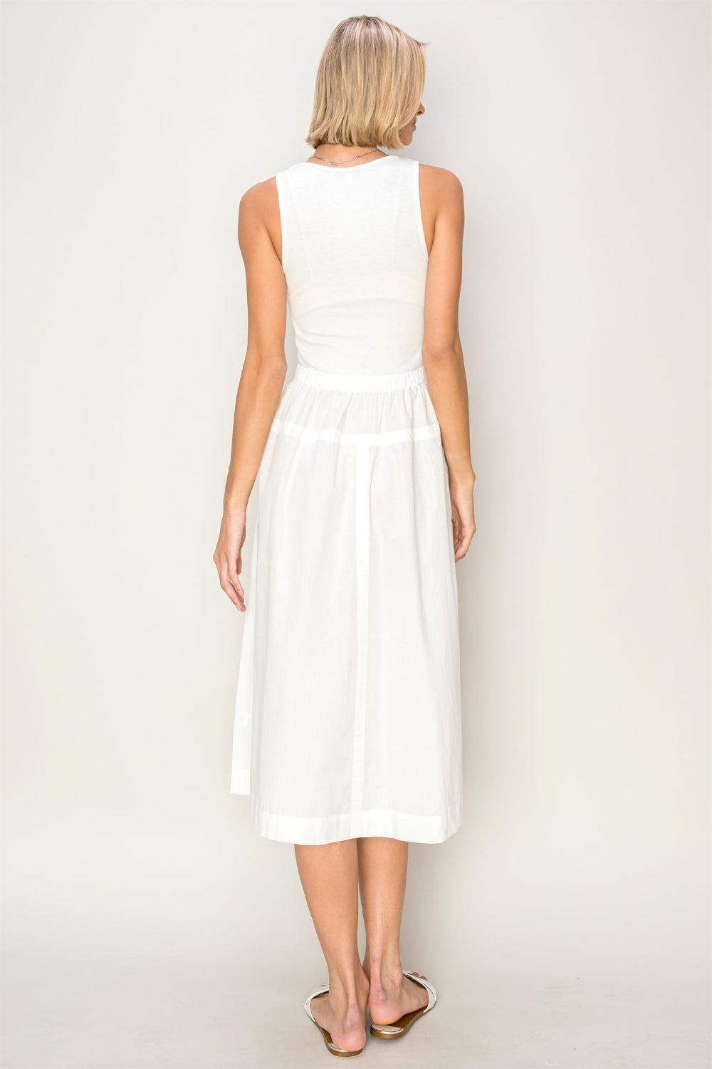 Kaida Mixed Media Midi Tank Dress in Off-White