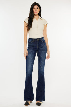 Jean-ius Moves Mid Rise Slim Flare Jeans in Dark Stone