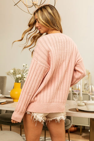 Studded with Pearls & Rhinestones Sweater in Blush