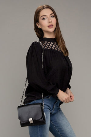 Romantic Lace Yoke Blouse in Black