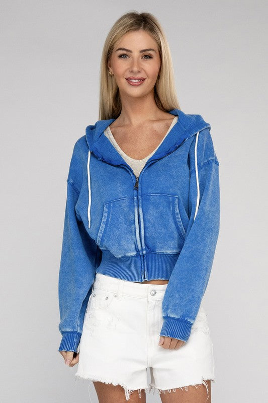 Cozy Acid Wash Fleece Drawstring Hoodie in a Variety of Colors