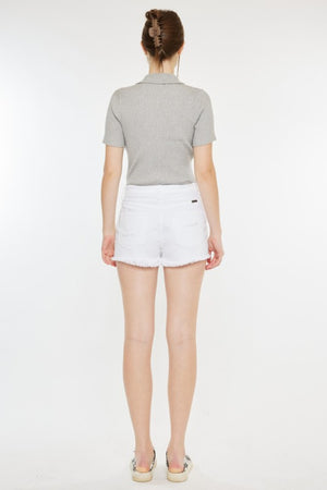 Cara Raw Hem Distressed Denim Shorts in White