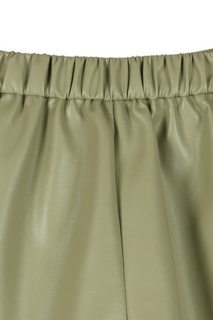 Modern Vegan Leather Shorts in Green & Brown