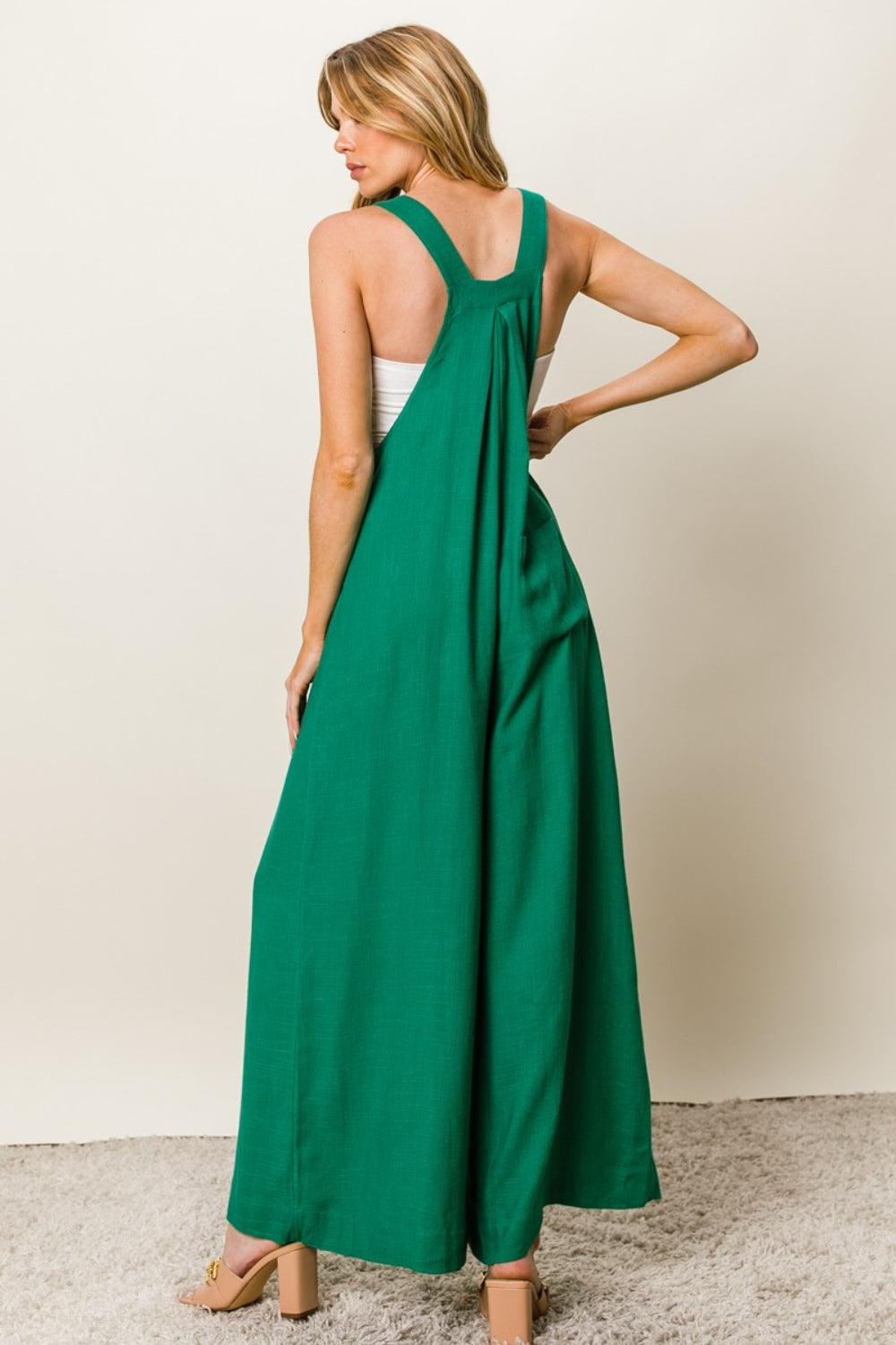 Amila Textured Wide Leg Jumpsuit in Jade