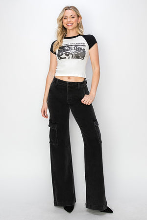 Utilitarian Edge Wide Leg Cargo Jeans in Black