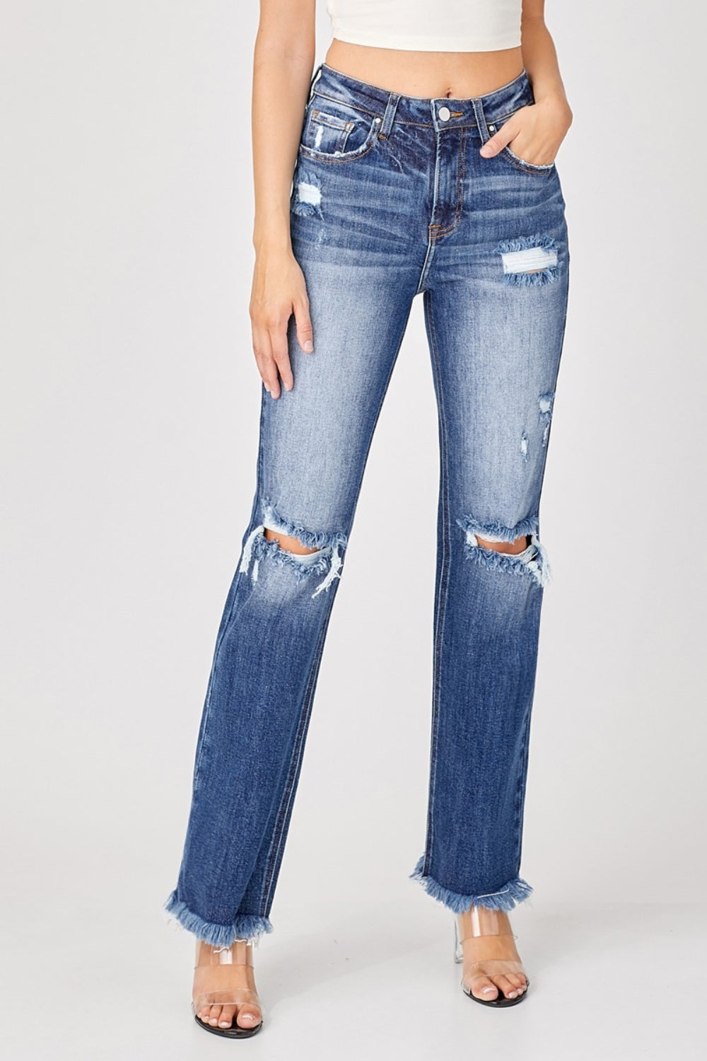 Casual Cool Raw Hem Distressed Straight Jeans