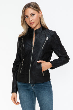 Velocity Faux Leather Moto Jacket in Black