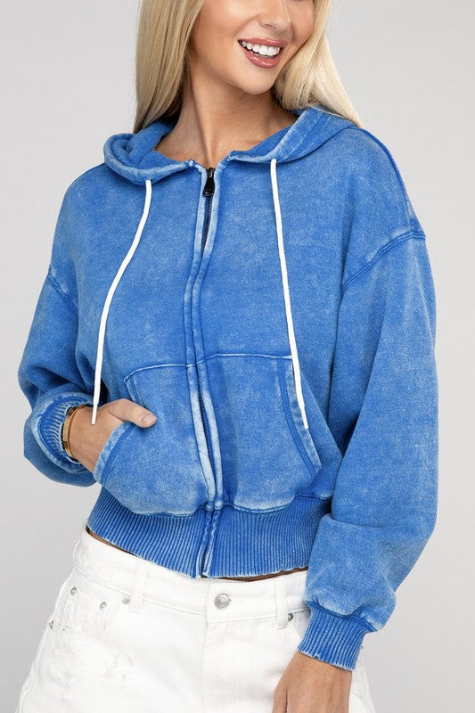 Cozy Acid Wash Fleece Drawstring Hoodie in a Variety of Colors