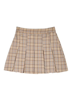 Mad for Plaid Pleat Mini Skirt in Beige Check