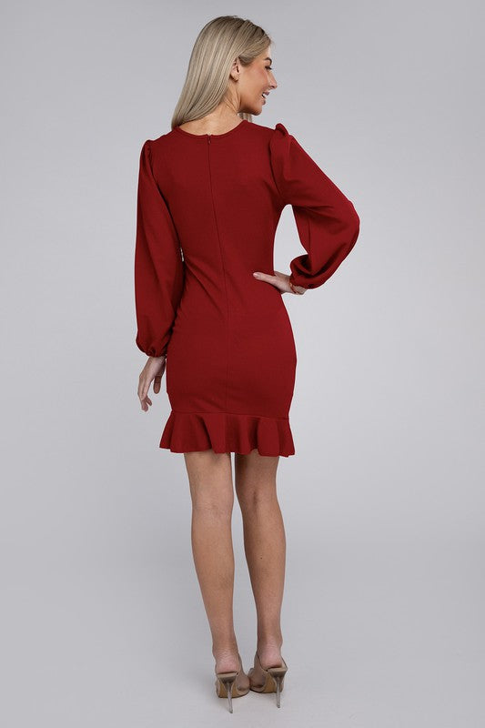 Paola Ruched Tulip Hem Dress in Red