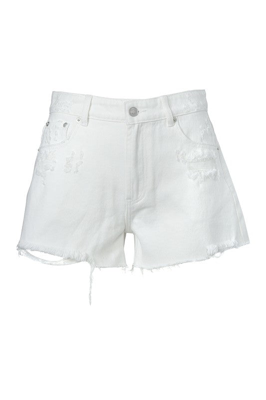 Sunny Days Distressed Denim Shorts in White