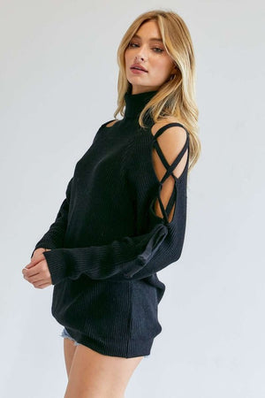 Nora Laced Up Cut-Out Turtle Neck Sweater in Rust & Black