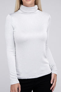 Wardrobe Essential Ribbed Turtle Neck Top in Light Grey & Sand Beige