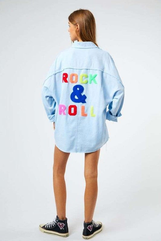 Let's Rock & Roll Button Down in Sky Blue & White