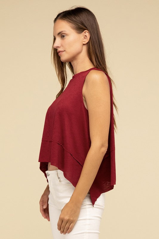 Giselle Shark Hem Side Slit Sleeveless Top in Cabernet, Light Grey, Black, & Sand Beige