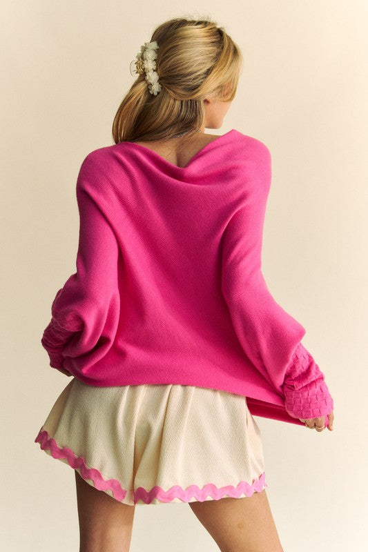 Cozy Cocoon Batwing Sleeve Sweater in Hot Pink