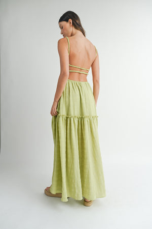 Solene Cutout Open Back Maxi Dress in Sage