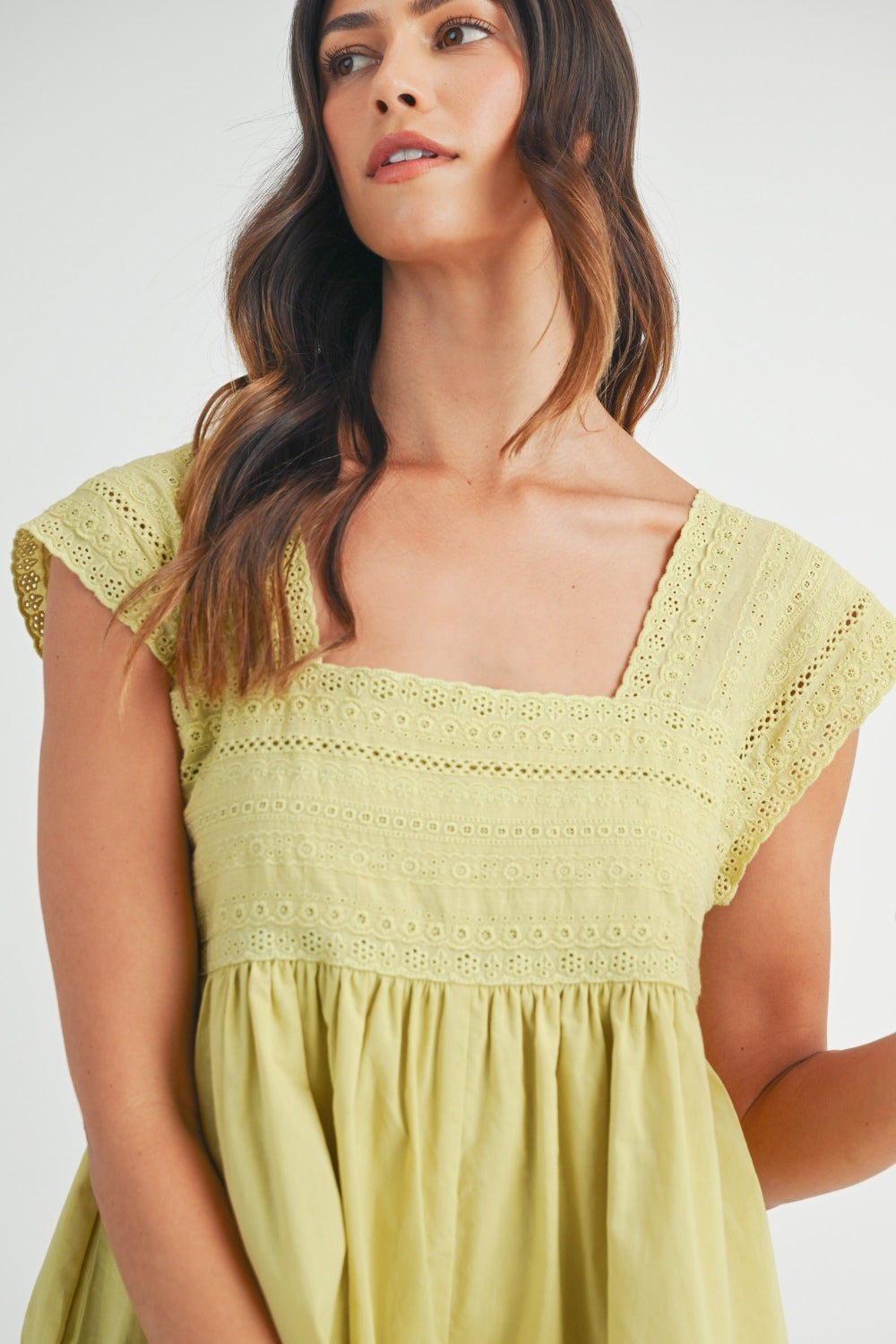 Lilyanna Lace Trim Romper in Light Kiwi